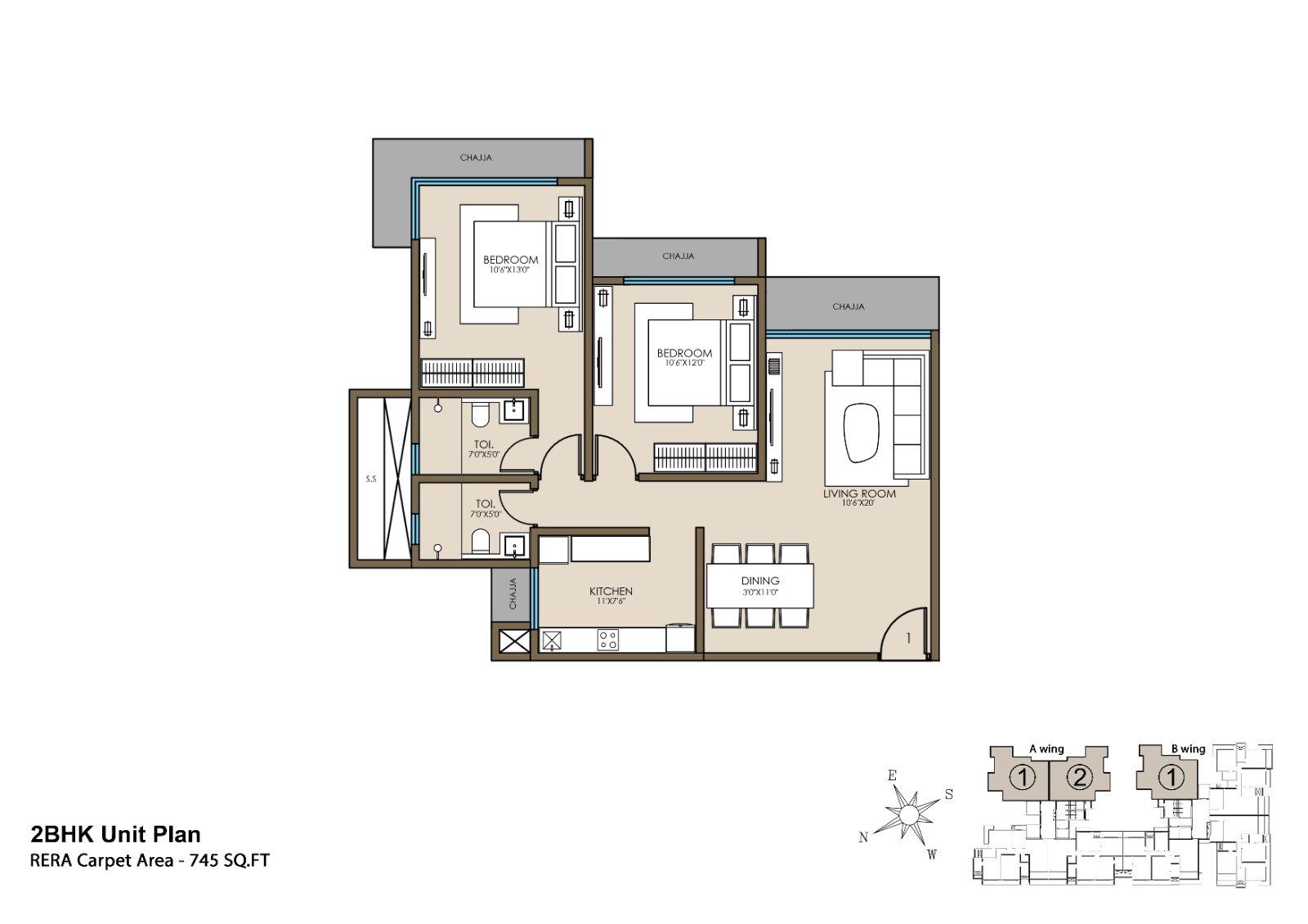 2 BHK Floor Plan